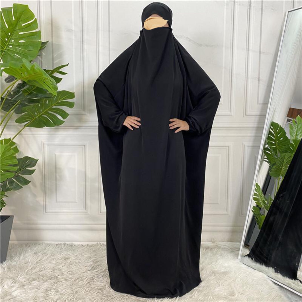 Midnight black one piece jilbab + niqab straps